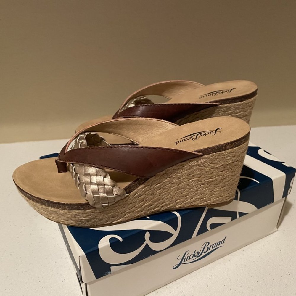 Lucky Brand Norrah Leather Braided Strap Wedge 6.5